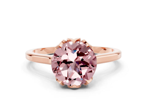 Rose gold Round Cut Morganite Solitaire Ring with Flower Prong Setting and Classic Band_12