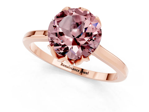 Rose gold Round Cut Morganite Solitaire Ring with Flower Prong Setting and Classic Band_13