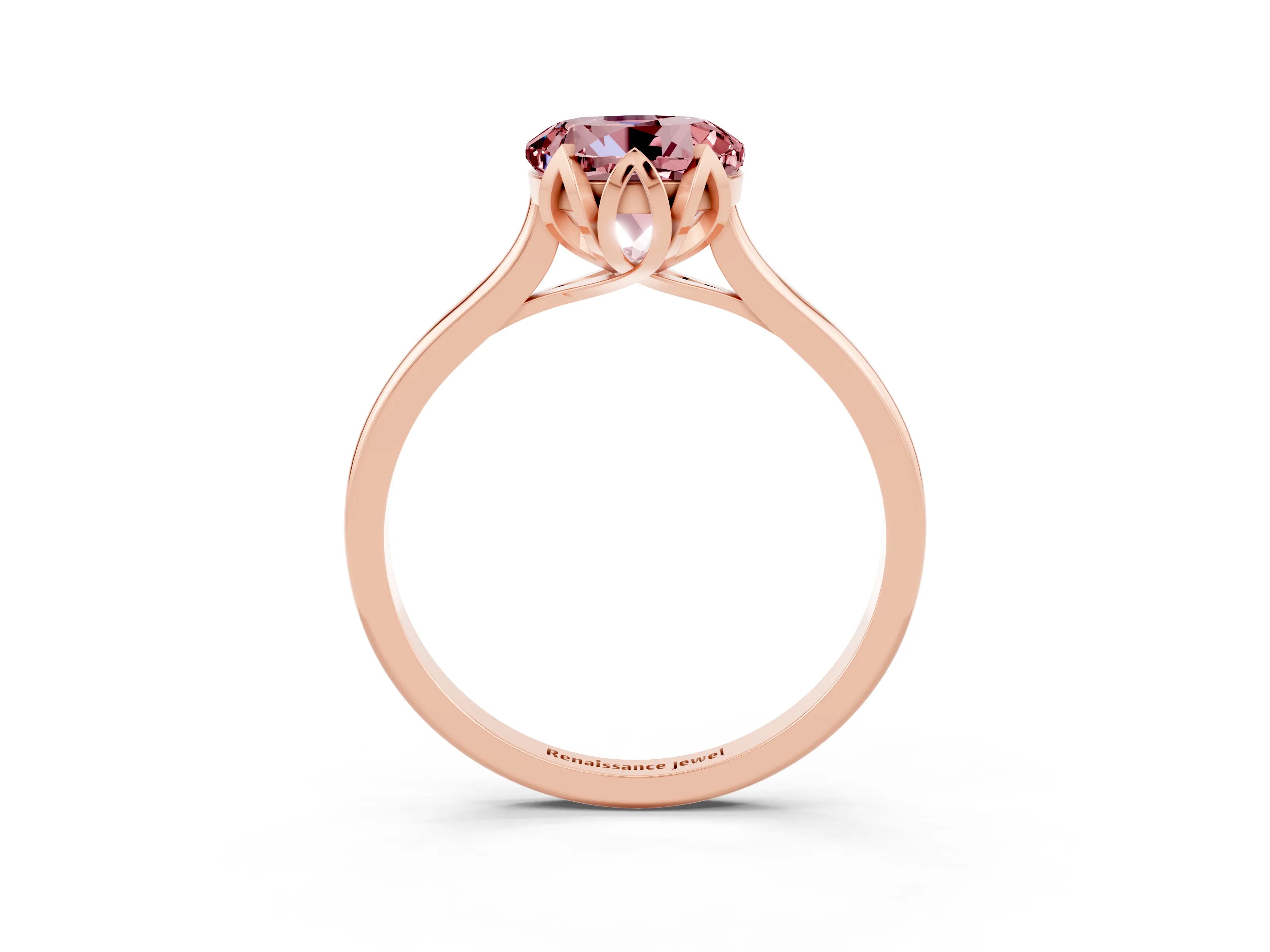 Rose gold Round Cut Morganite Solitaire Ring with Flower Prong Setting and Classic Band_15
