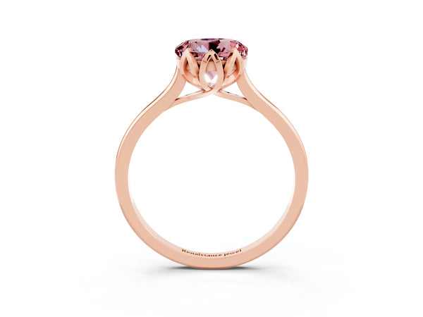 Rose gold Round Cut Morganite Solitaire Ring with Flower Prong Setting and Classic Band