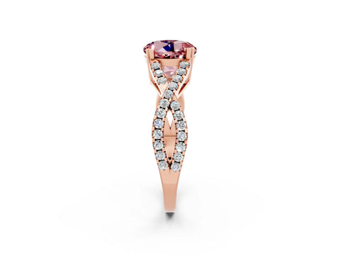 Rose gold Round Cut Morganite Solitaire Ring with Four-Prong Setting and Twisted Pavé Band_2