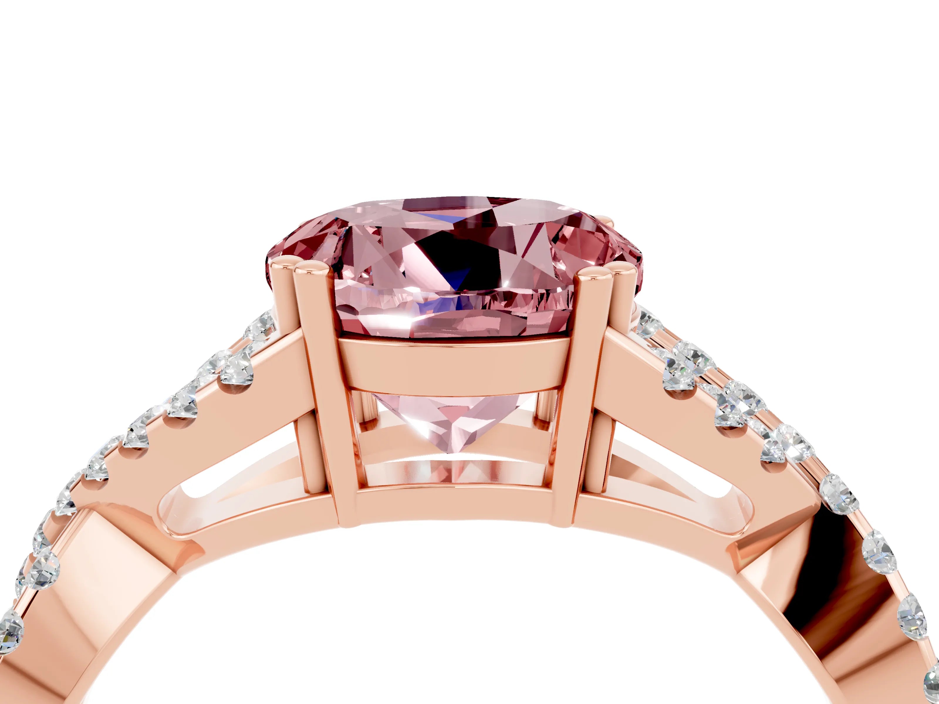 Rose gold Round Cut Morganite Solitaire Ring with Four-Prong Setting and Twisted Pavé Band_4