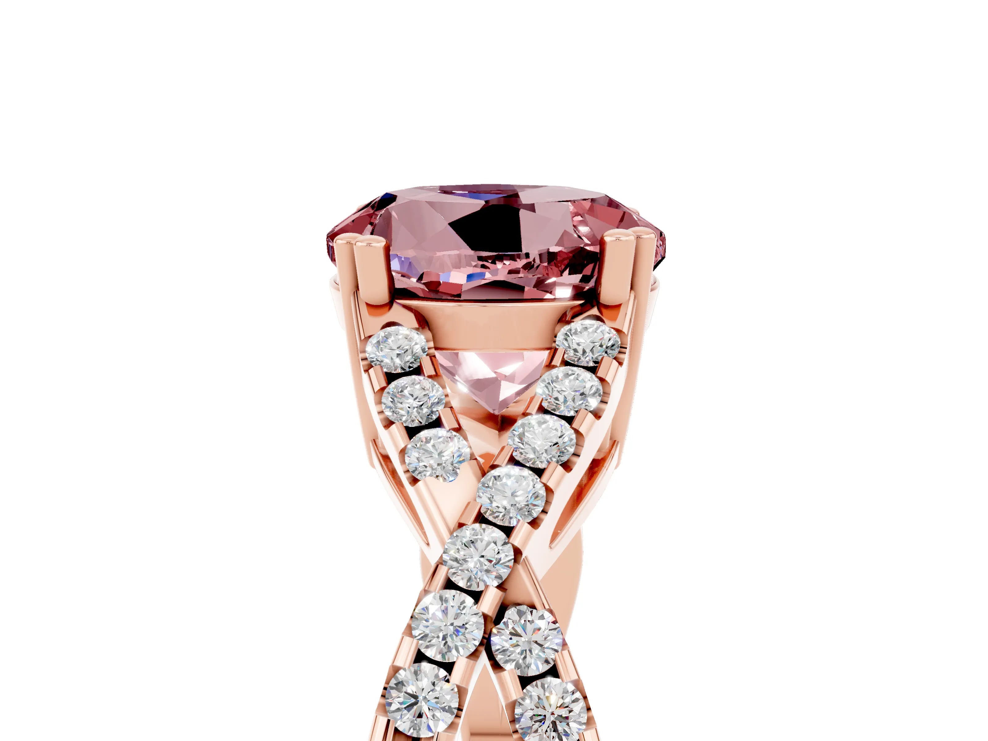 Rose gold Round Cut Morganite Solitaire Ring with Four-Prong Setting and Twisted Pavé Band_5
