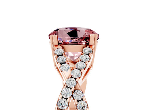 Rose gold Round Cut Morganite Solitaire Ring with Four-Prong Setting and Twisted Pavé Band_5
