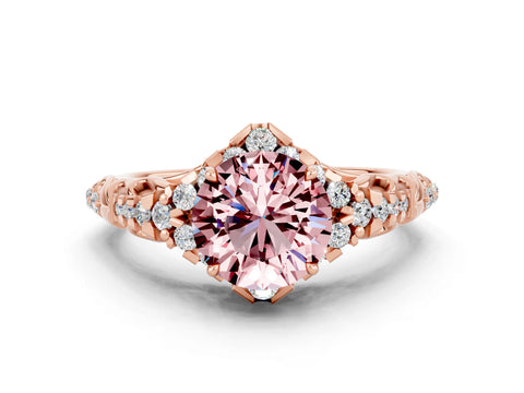 Rose gold Round Cut Morganite Solitaire Ring with Hidden Halo and Pavé Band_12
