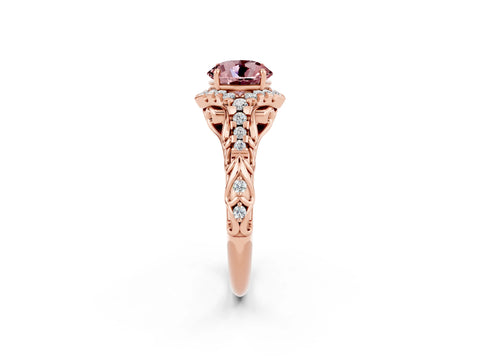 Rose gold Round Cut Morganite Solitaire Ring with Hidden Halo and Pavé Band_14
