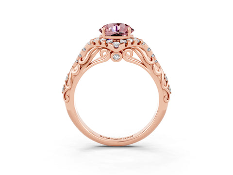 Rose gold Round Cut Morganite Solitaire Ring with Hidden Halo and Pavé Band_15