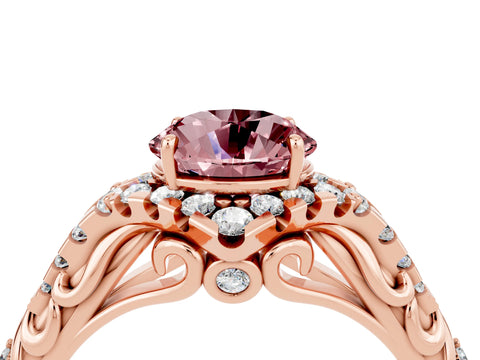 Rose gold Round Cut Morganite Solitaire Ring with Hidden Halo and Pavé Band_16