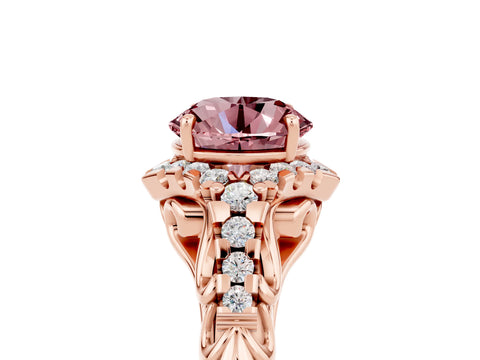 Rose gold Round Cut Morganite Solitaire Ring with Hidden Halo and Pavé Band_17