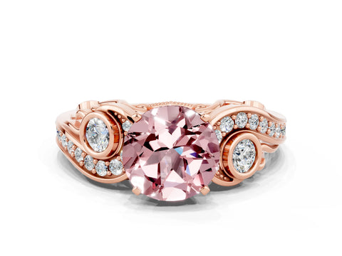 Rose gold Round Cut Morganite Solitaire Ring with Milgrain Pavé Band and Four-Prong Setting_24