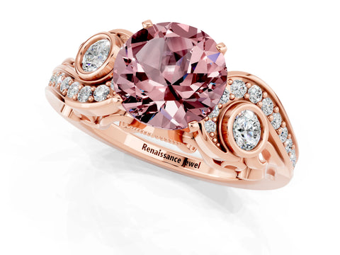 Rose gold Round Cut Morganite Solitaire Ring with Milgrain Pavé Band and Four-Prong Setting_25