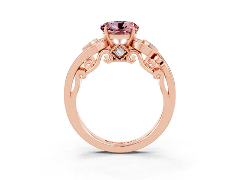 Rose gold Round Cut Morganite Solitaire Ring with Milgrain Pavé Band and Four-Prong Setting_27