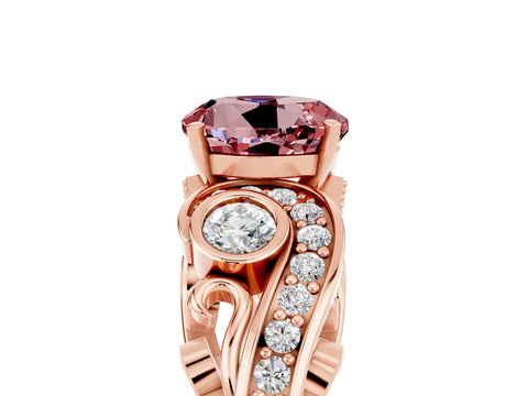 Rose gold Round Cut Morganite Solitaire Ring with Milgrain Pavé Band and Four-Prong Setting_29