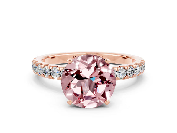 Rose gold Round Cut Morganite Solitaire Ring with Pavé Accents and Four-Prong Setting