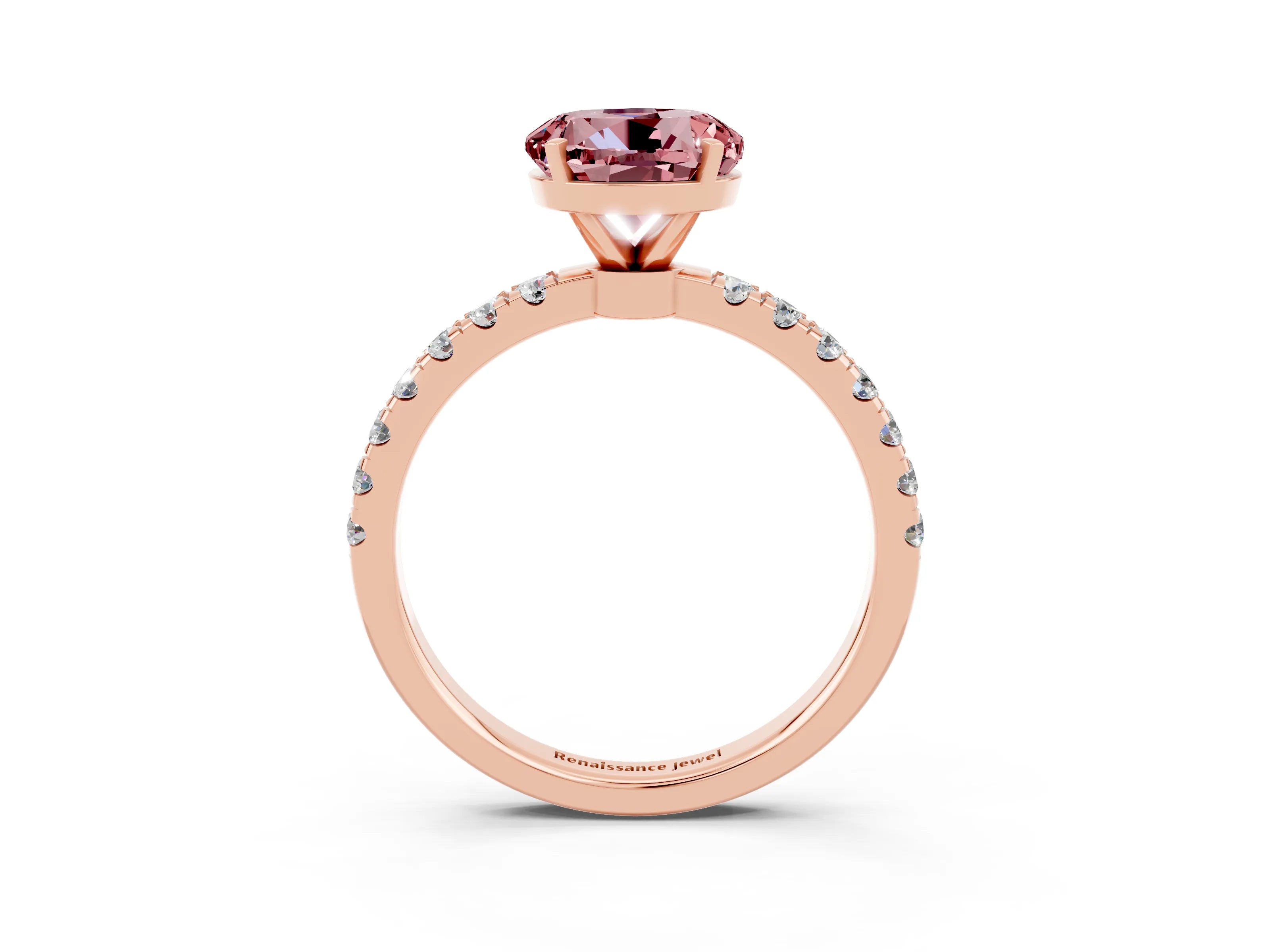 Rose gold Round Cut Morganite Solitaire Ring with Pavé Accents and Four-Prong Setting_3