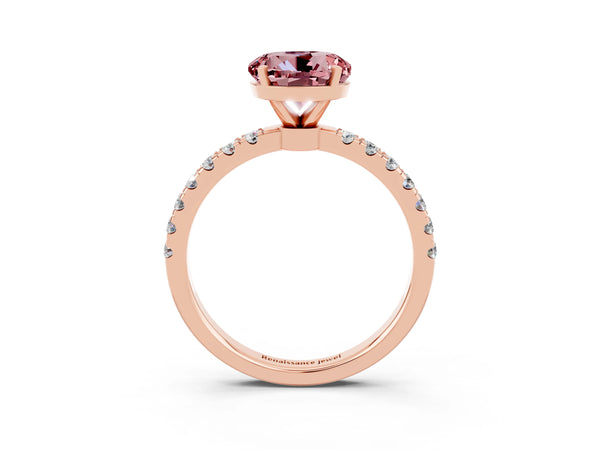 Rose gold Round Cut Morganite Solitaire Ring with Pavé Accents and Four-Prong Setting
