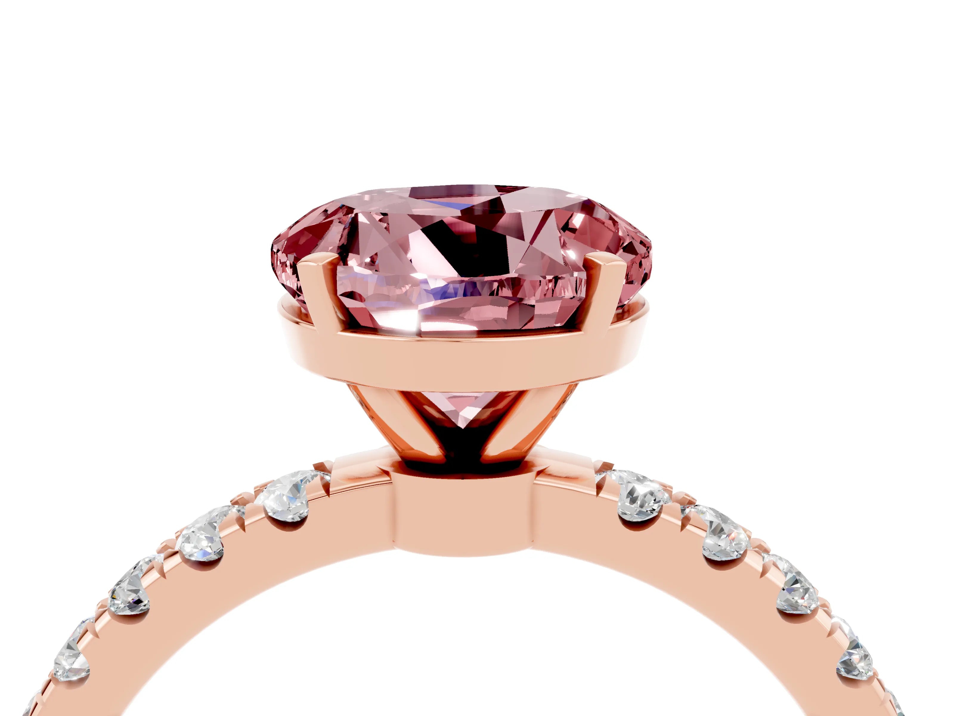 Rose gold Round Cut Morganite Solitaire Ring with Pavé Accents and Four-Prong Setting_4