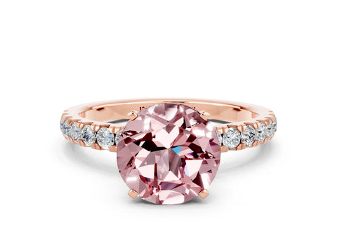 Rose gold Round Cut Morganite Solitaire Ring with Pavé Accents and Four-Prong Setting