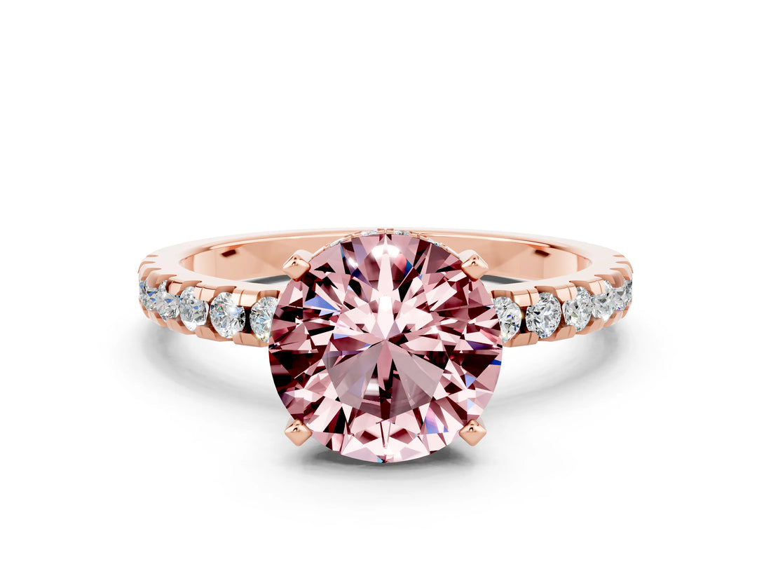 Rose gold Round Cut Morganite Solitaire Ring with Pavé Band and Four-Prong Setting_24