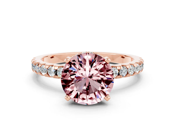 Rose gold Round Cut Morganite Solitaire Ring with Round  Pavé Band and Four-Prong Setting