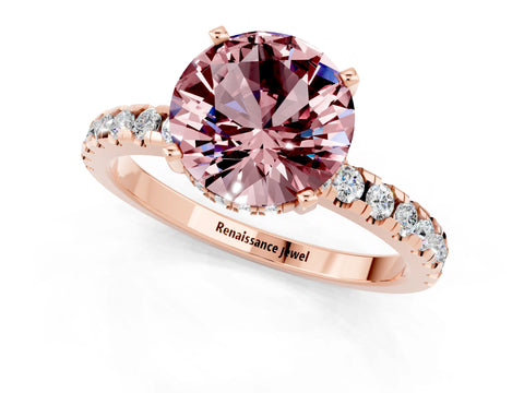 Rose gold Round Cut Morganite Solitaire Ring with Pavé Band and Four-Prong Setting_25