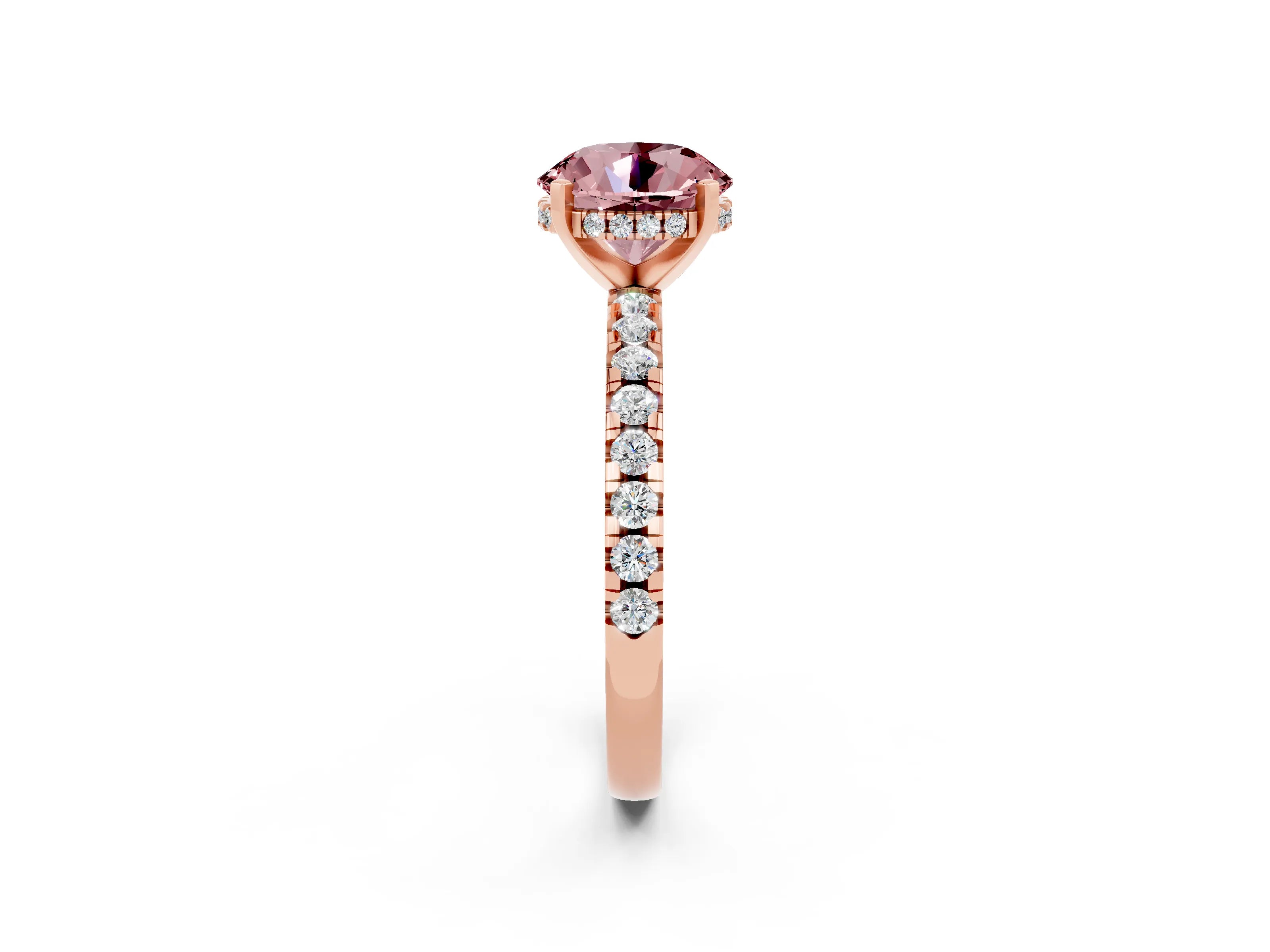 Rose gold Round Cut Morganite Solitaire Ring with Pavé Band and Four-Prong Setting_26