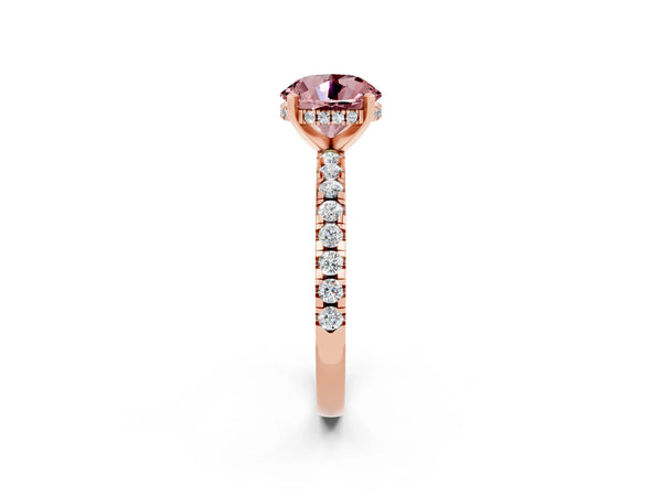 Rose gold Round Cut Morganite Solitaire Ring with Round  Pavé Band and Four-Prong Setting