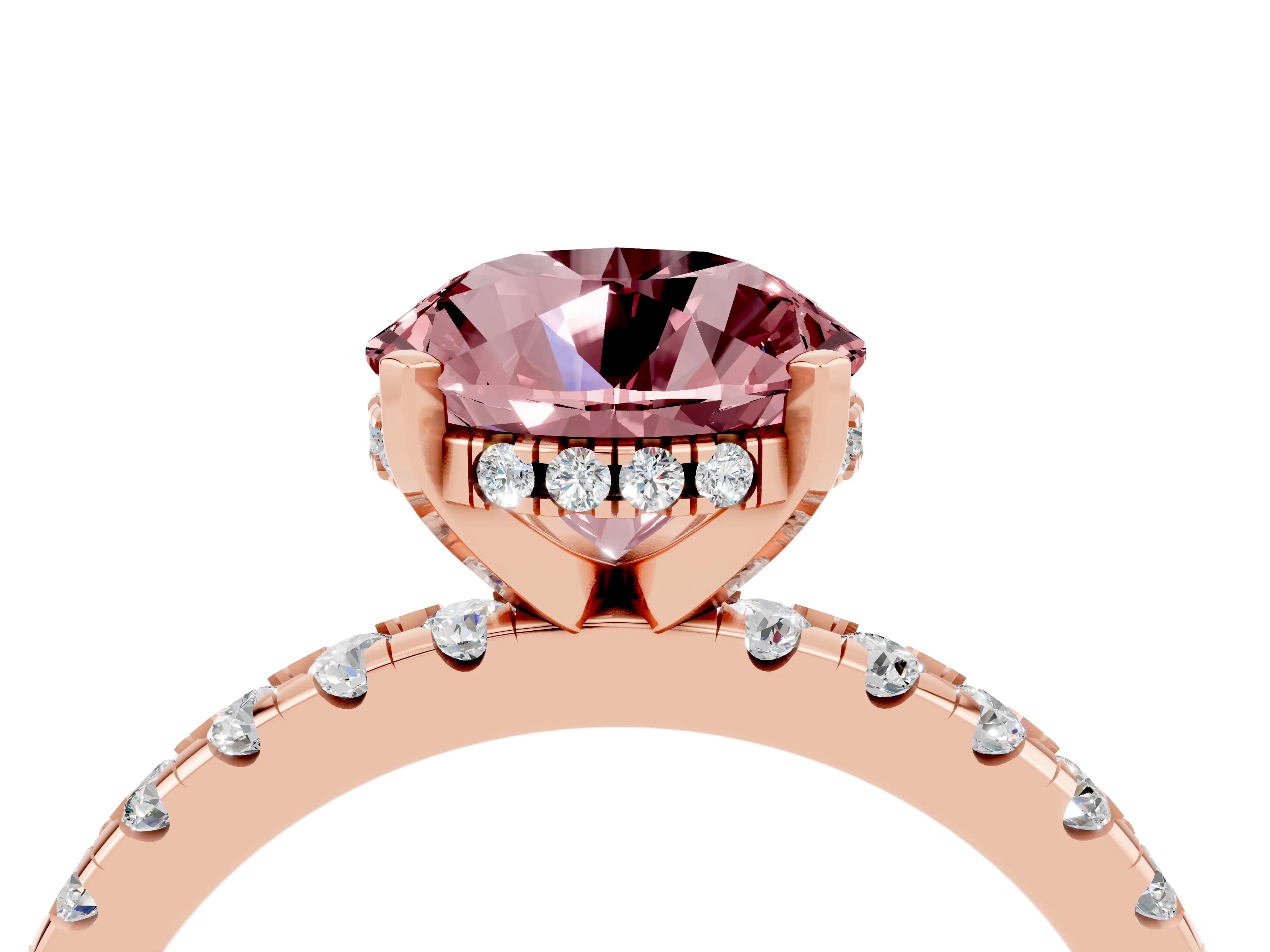 Rose gold Round Cut Morganite Solitaire Ring with Pavé Band and Four-Prong Setting_28