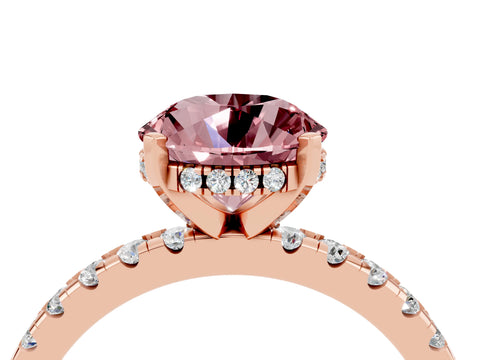 Rose gold Round Cut Morganite Solitaire Ring with Pavé Band and Four-Prong Setting_28
