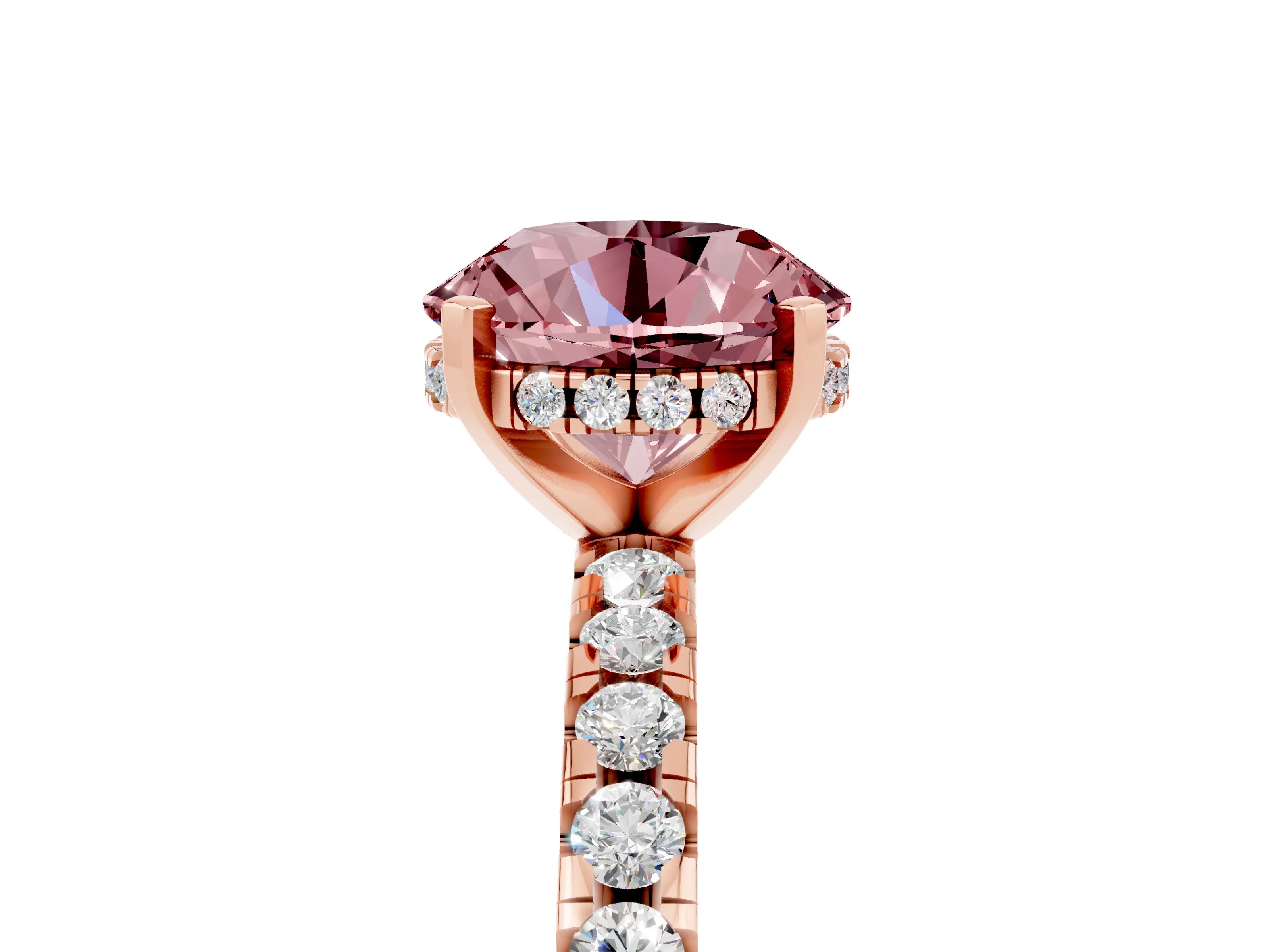 Rose gold Round Cut Morganite Solitaire Ring with Pavé Band and Four-Prong Setting_29