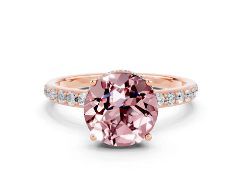 Rose gold Round Cut Morganite Solitaire Ring with Pavé Band and Hidden Halo_12