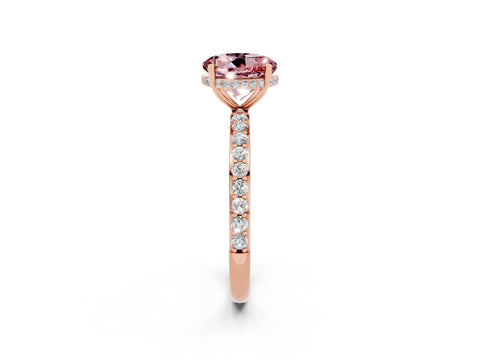 Rose gold Round Cut Morganite Solitaire Ring with Pavé Band and Hidden Halo_14