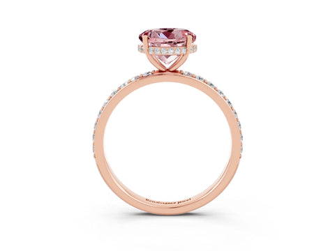 Rose gold Round Cut Morganite Solitaire Ring with Pavé Band and Hidden Halo_15
