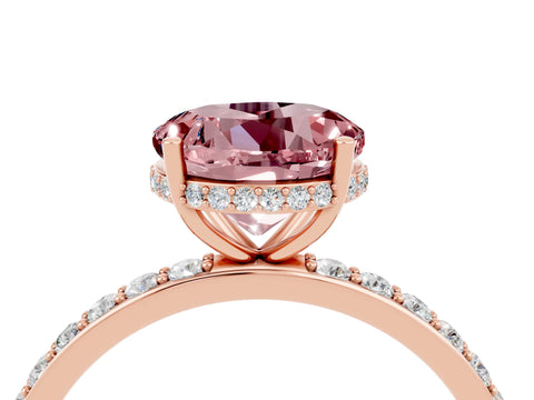 Rose gold Round Cut Morganite Solitaire Ring with Pavé Band and Hidden Halo_16