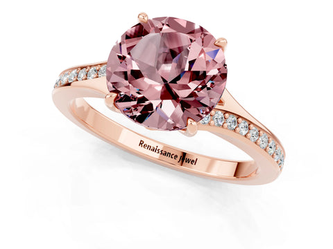 Rose gold Round Cut Morganite Solitaire Ring with Pavé Band and Prong Setting_1