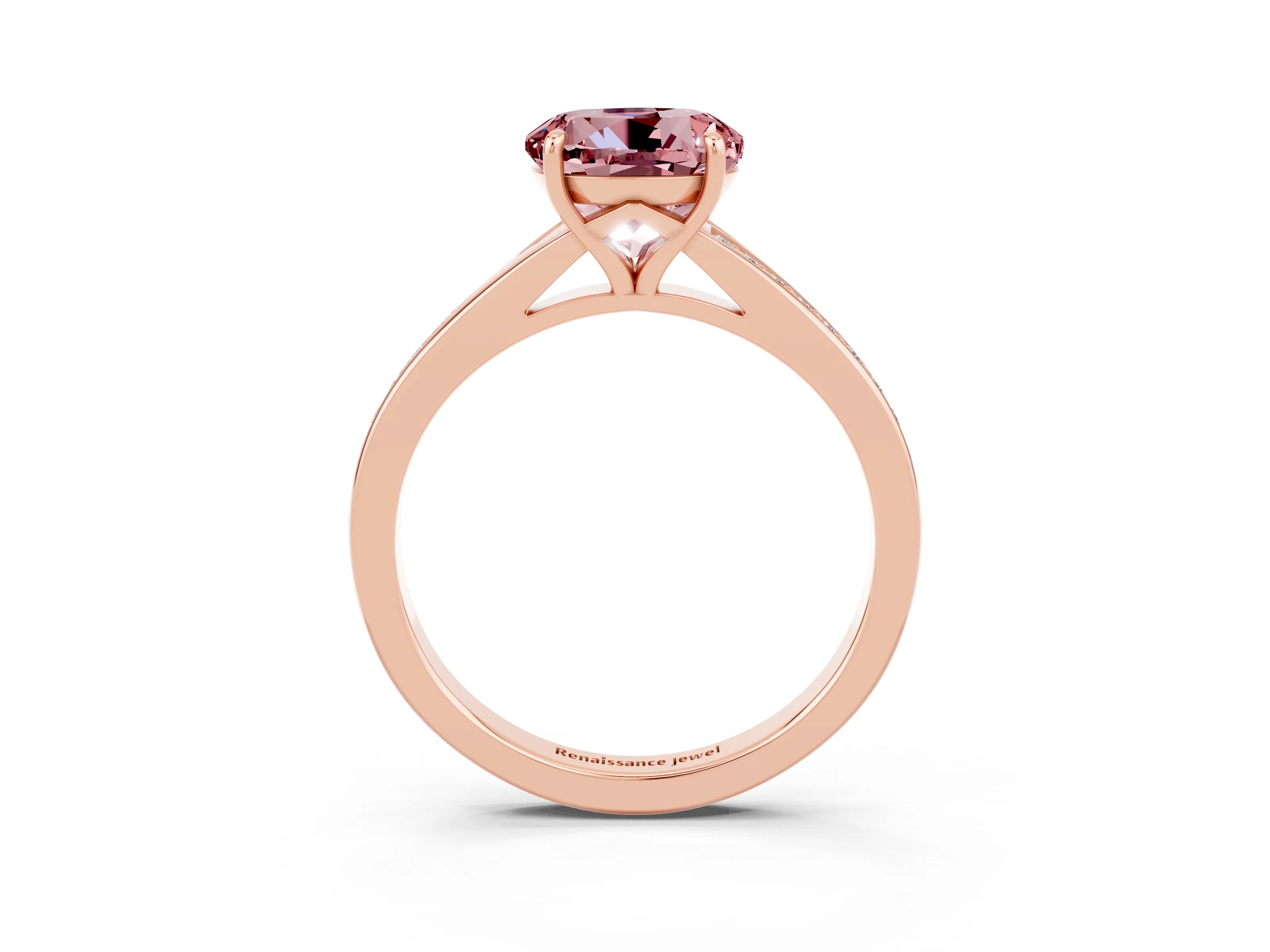 Rose gold Round Cut Morganite Solitaire Ring with Pavé Band and Prong Setting_3