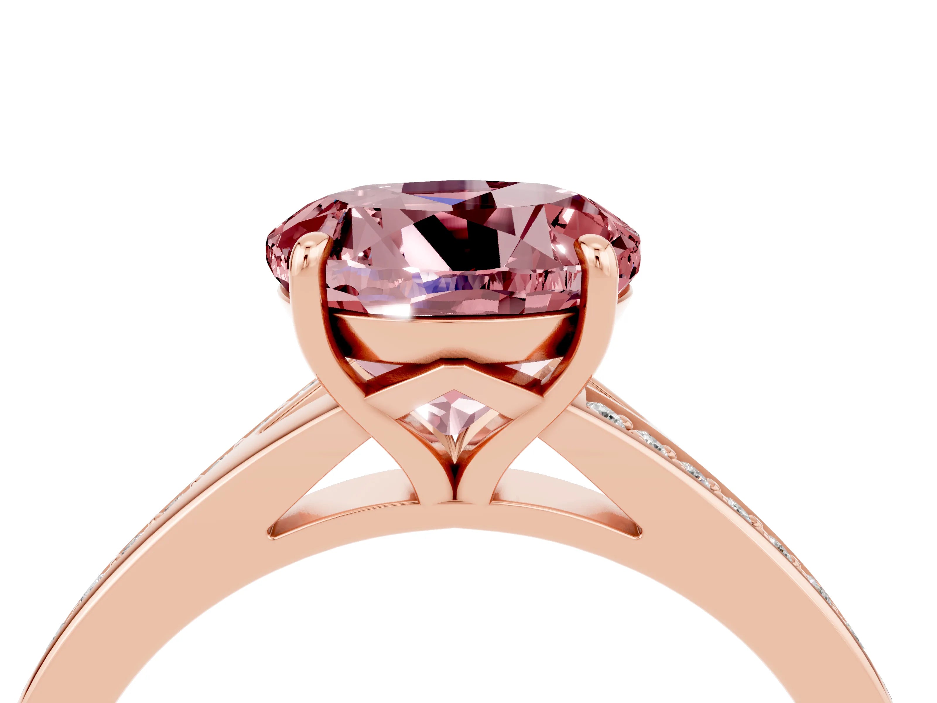 Rose gold Round Cut Morganite Solitaire Ring with Pavé Band and Prong Setting_4
