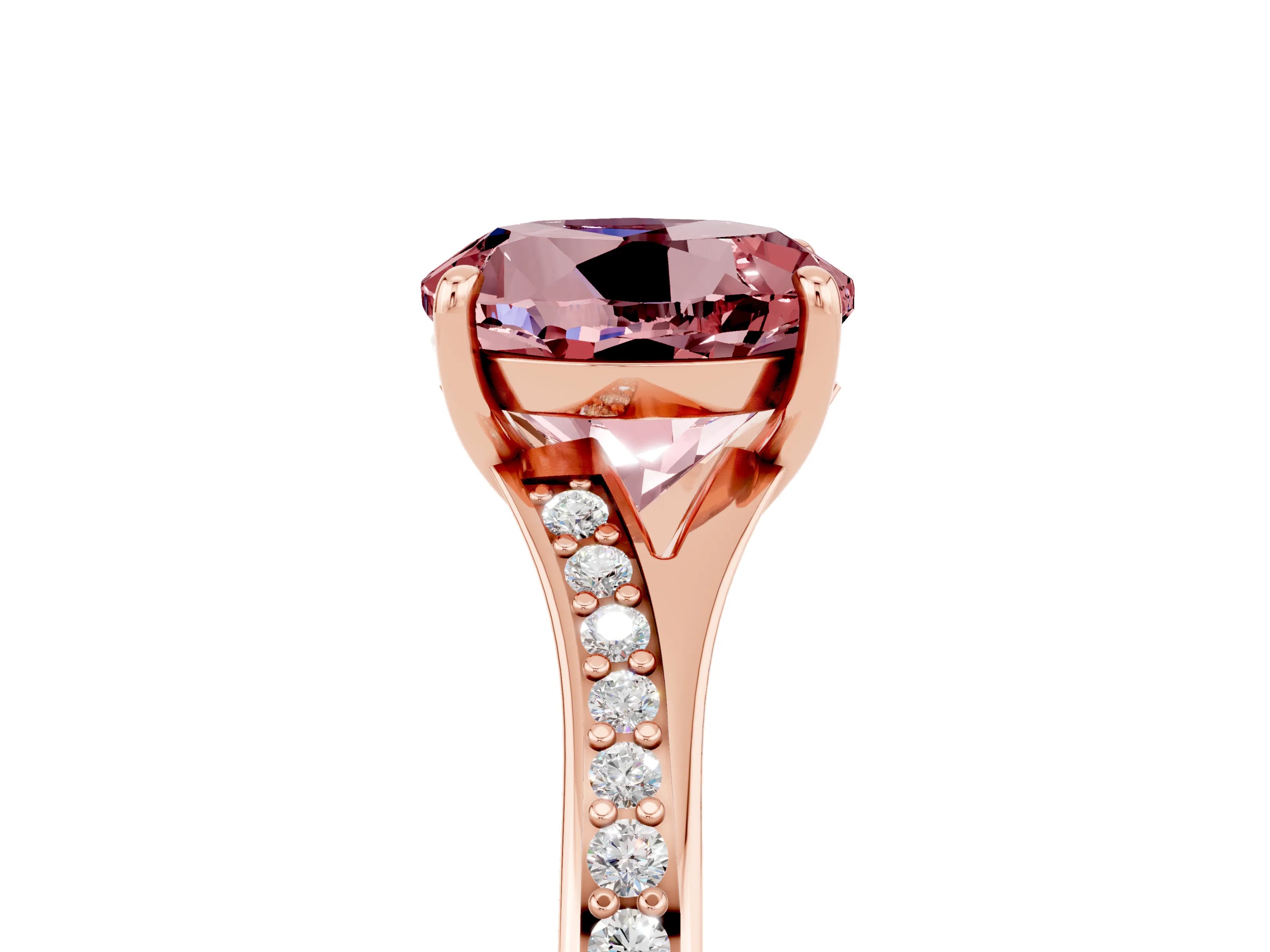 Rose gold Round Cut Morganite Solitaire Ring with Pavé Band and Prong Setting_5