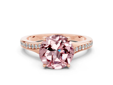 Rose gold Round Cut Morganite Solitaire Ring with Pavé Band and Prong Setting