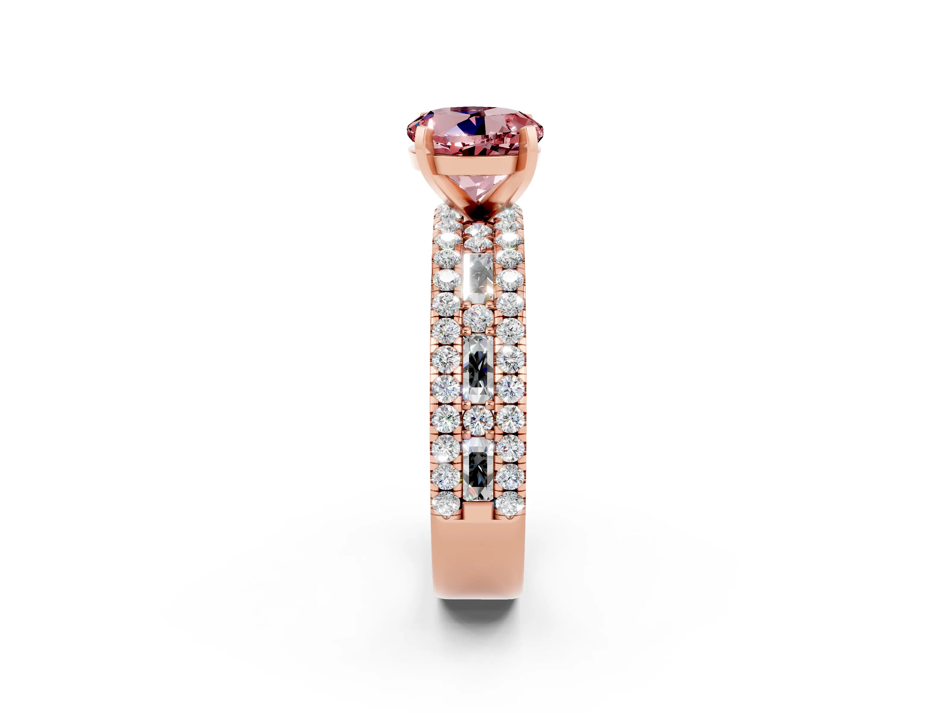 Rose gold Round Cut Morganite Solitaire Ring with Pavé and Channel Set Band_2