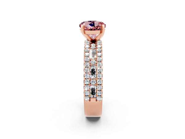 Rose gold Round Cut Morganite Solitaire Ring with Pavé and Channel Set Band
