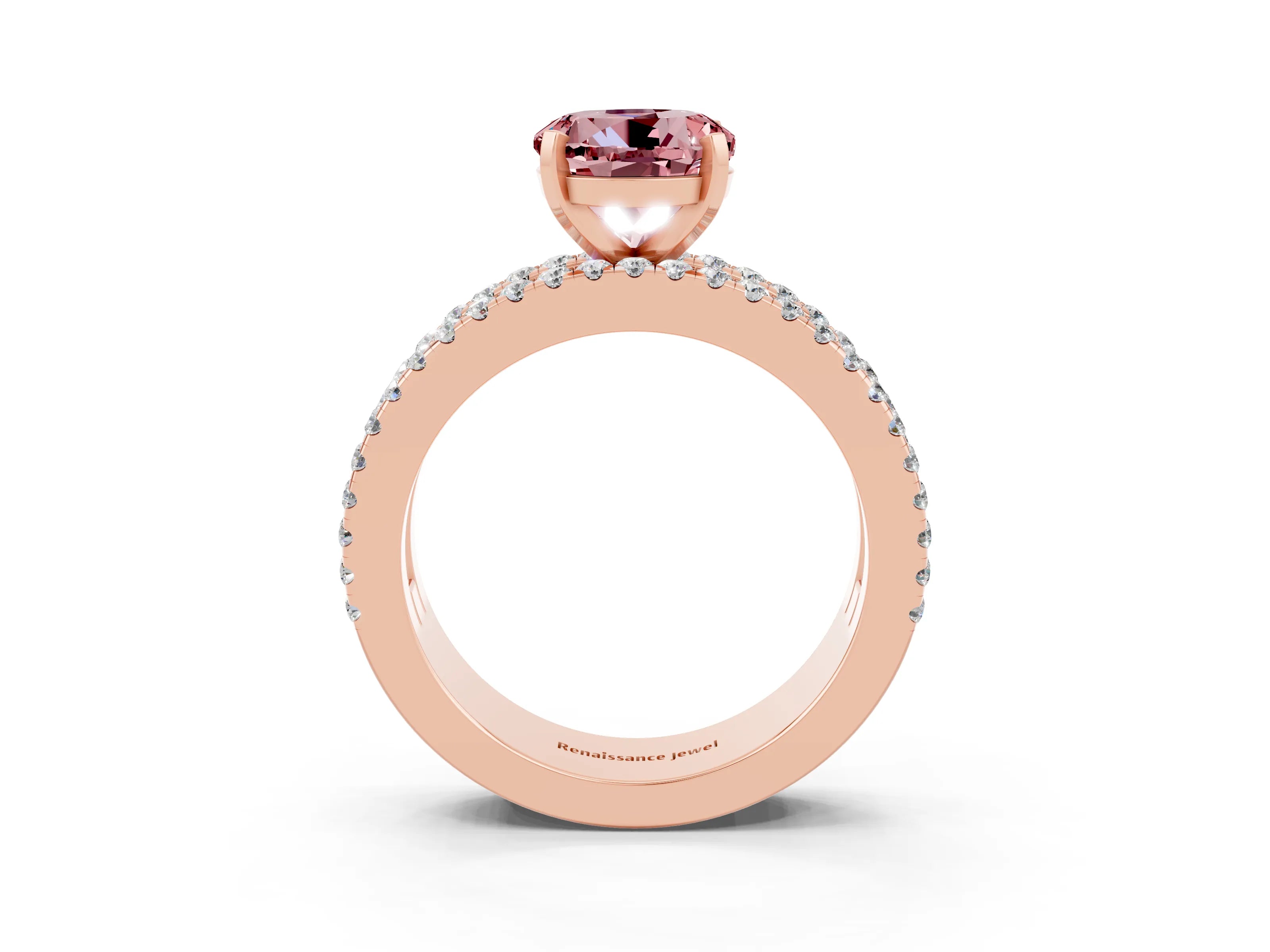 Rose gold Round Cut Morganite Solitaire Ring with Pavé and Channel Set Band_3