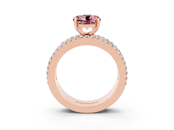 Rose gold Round Cut Morganite Solitaire Ring with Pavé and Channel Set Band