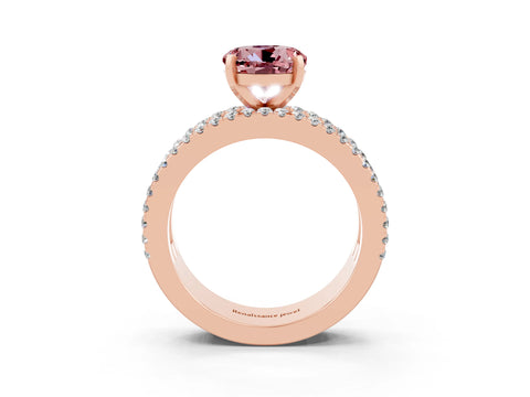 Rose gold Round Cut Morganite Solitaire Ring with Pavé and Channel Set Band_3