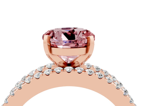 Rose gold Round Cut Morganite Solitaire Ring with Pavé and Channel Set Band_4