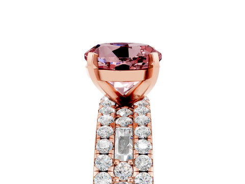 Rose gold Round Cut Morganite Solitaire Ring with Pavé and Channel Set Band_5