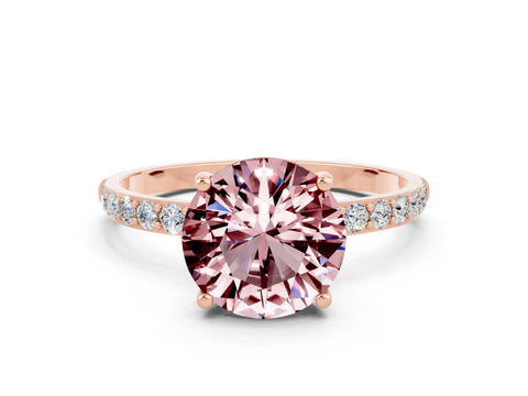 Rose gold Round Cut Morganite Solitaire Ring with Pave Band and Four Prong Setting_24