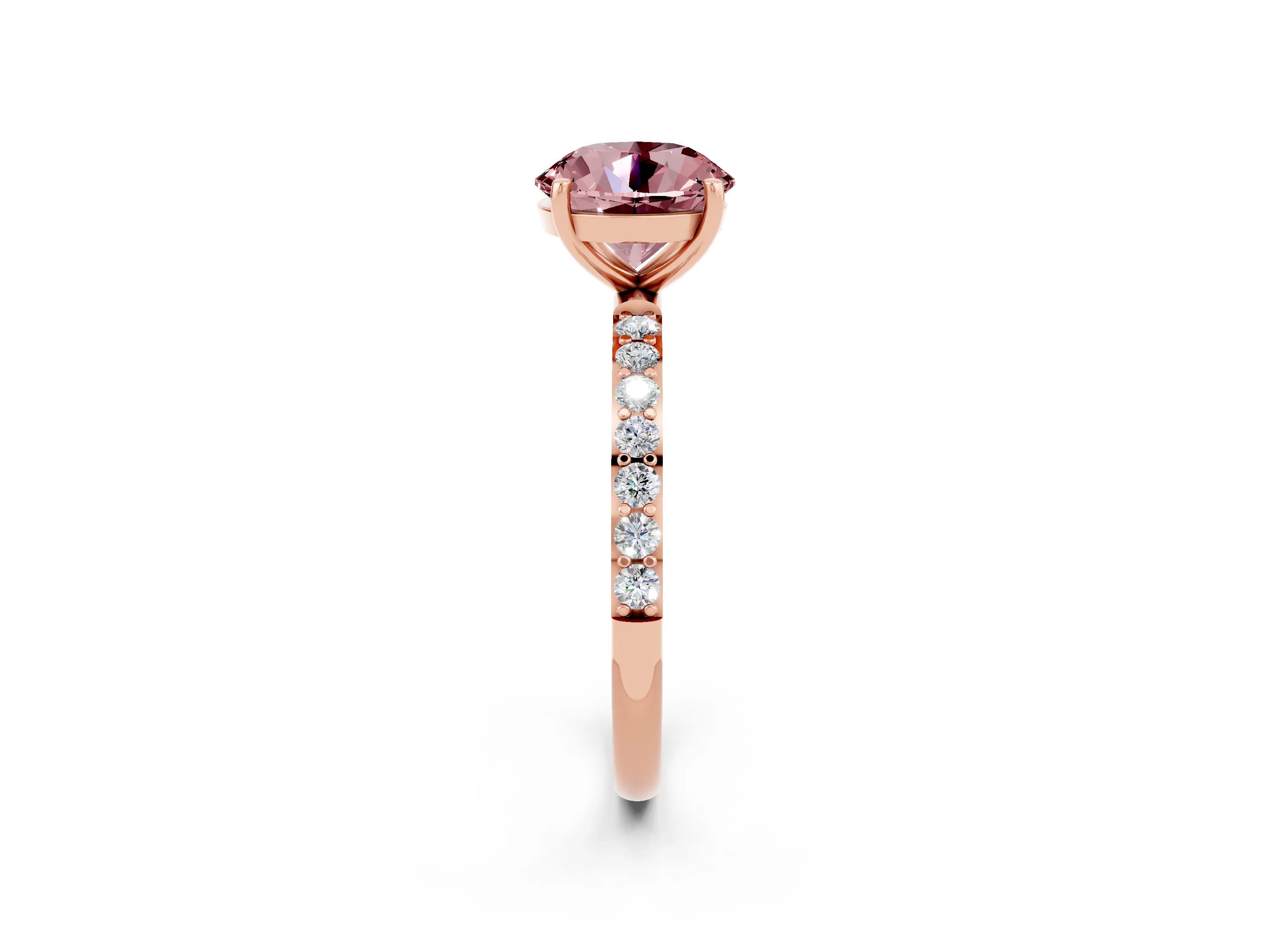 Rose gold Round Cut Morganite Solitaire Ring with Pave Band and Four Prong Setting_26