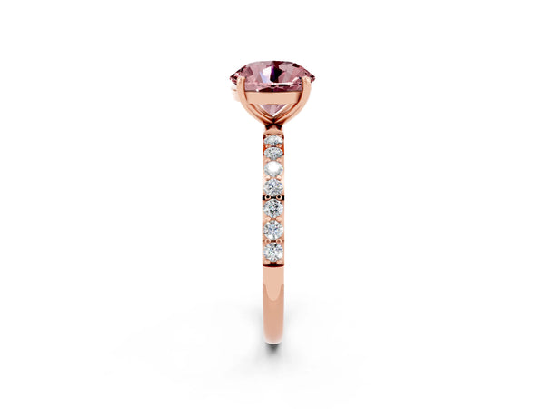 Rose gold Round Cut Morganite Solitaire Ring with Round  Pavé Band and Prong Setting