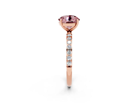 Rose gold Round Cut Morganite Solitaire Ring with Pave Band and Four Prong Setting_26